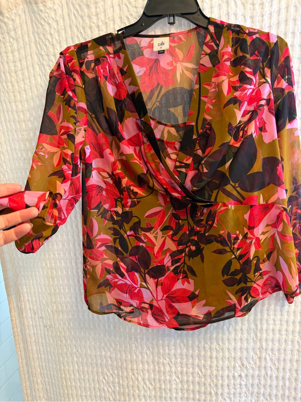 Cabi Women’s 2 piece Floral Sheer Cami Tank Top  and Blouse - Pink & Olive